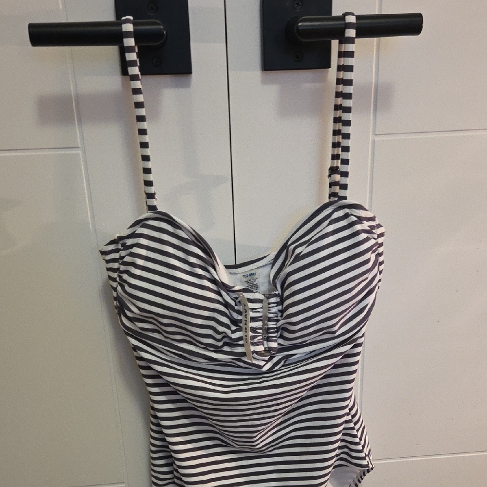 Old Navy Black and White Striped Bikini Top